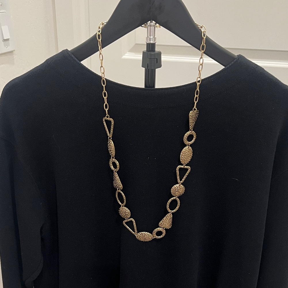 Elegant Textured Gold tone -Link Long Necklace - Women Jewelry